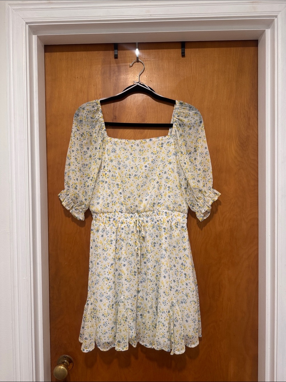 Yellow Floral Square-Neck Mini Dress